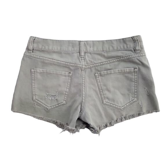 Free People Green Denim Distressed Cutoff Button Fly Jean Shorts - Picture 2 of 6
